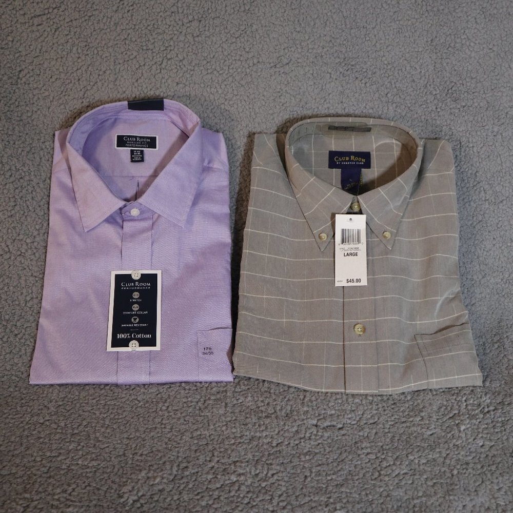 Set of 2 Club Room Men's Regular Fit Blue/Gray LongSleeve Size 17 1/2(34/35) &